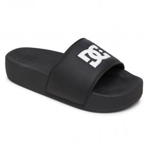 Black / Black / White DC Shoes DC Slide - Platform Slider Sandals | HXSAGM-537
