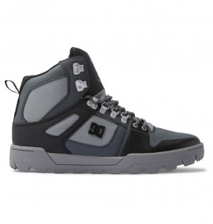 Black / Grey / Black DC Shoes Pure Hi - Water Resistant High Top Leather Boots | YGLUSD-843