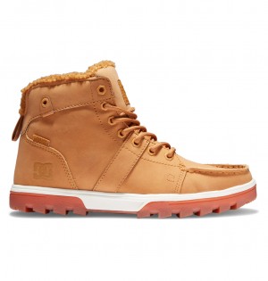 Wheat / Dk Chocolate DC Shoes Woodland - Sherpa Lined Leather Boots | GUMDNT-381