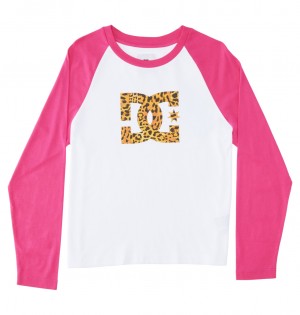 White / Fuchsia DC Shoes DC Star Fill - Long Sleeve T-Shirt | XWDCYB-963