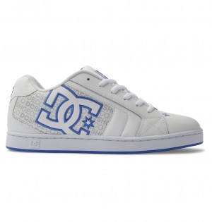 White / Grey / Blue DC Shoes Net - Leather Shoes | RYJLBU-831