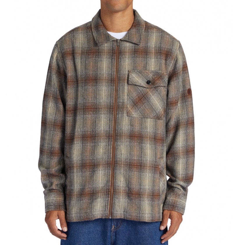 Bison / Plaza Toupe Plaid DC Shoes Canyon - Long Sleeve Shirt | BNXACM-792