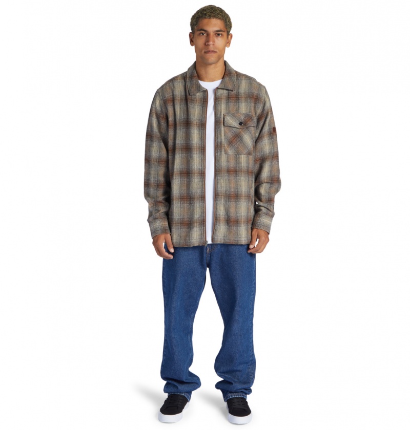 Bison / Plaza Toupe Plaid DC Shoes Canyon - Long Sleeve Shirt | BNXACM-792