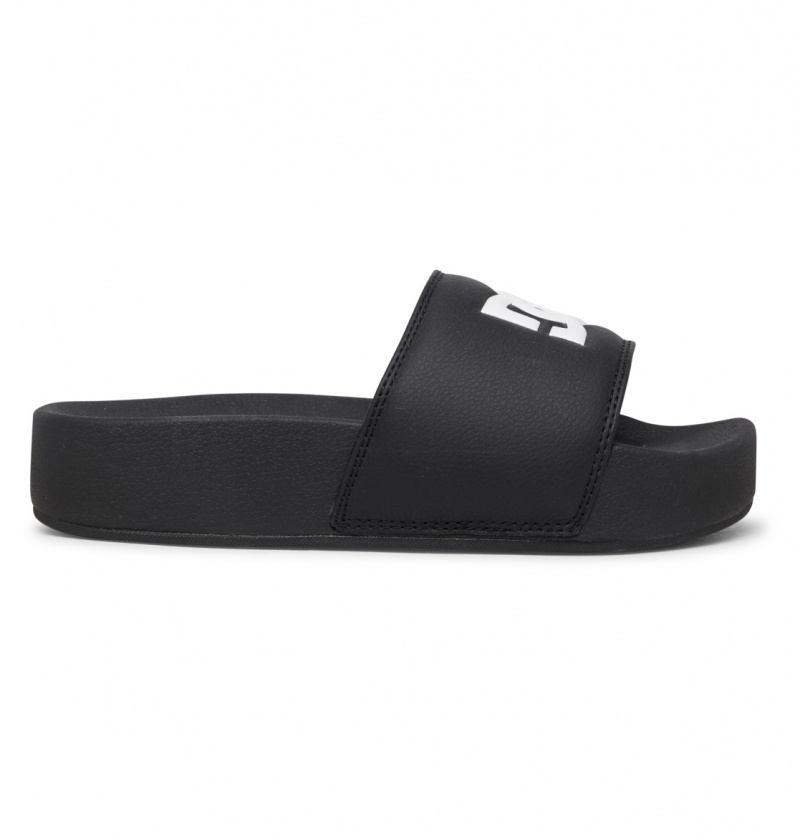 Black / Black / White DC Shoes DC Slide - Platform Slider Sandals | HXSAGM-537