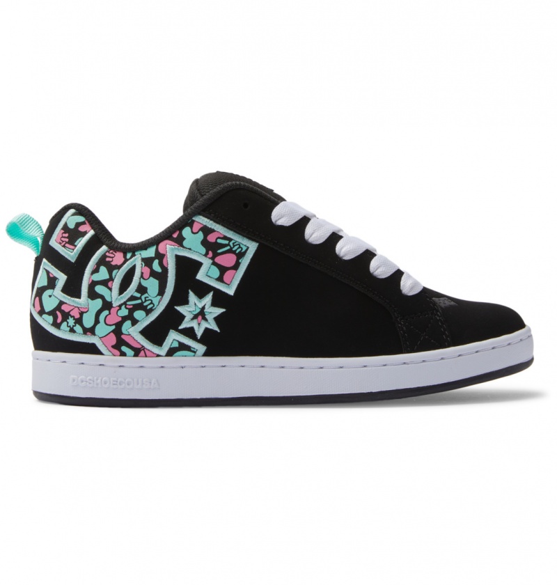 Black / Crazy Pink / Turquoise DC Shoes Court Graffik - Shoes | NUKWTH-649