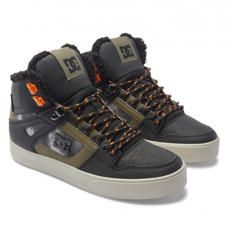 Black / Green Print DC Shoes Pure High WNT - Winter High-Top Boots | RCSZKE-974