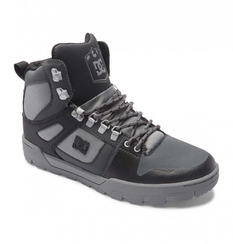 Black / Grey / Black DC Shoes Pure Hi - Water Resistant High Top Leather Boots | YGLUSD-843