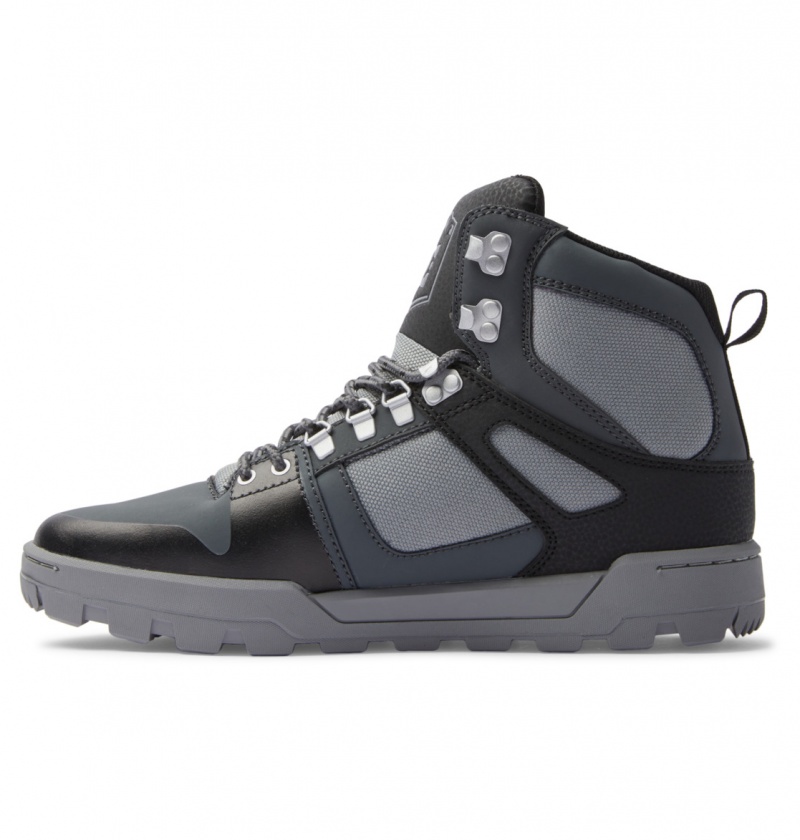 Black / Grey / Black DC Shoes Pure Hi - Water Resistant High Top Leather Boots | YGLUSD-843