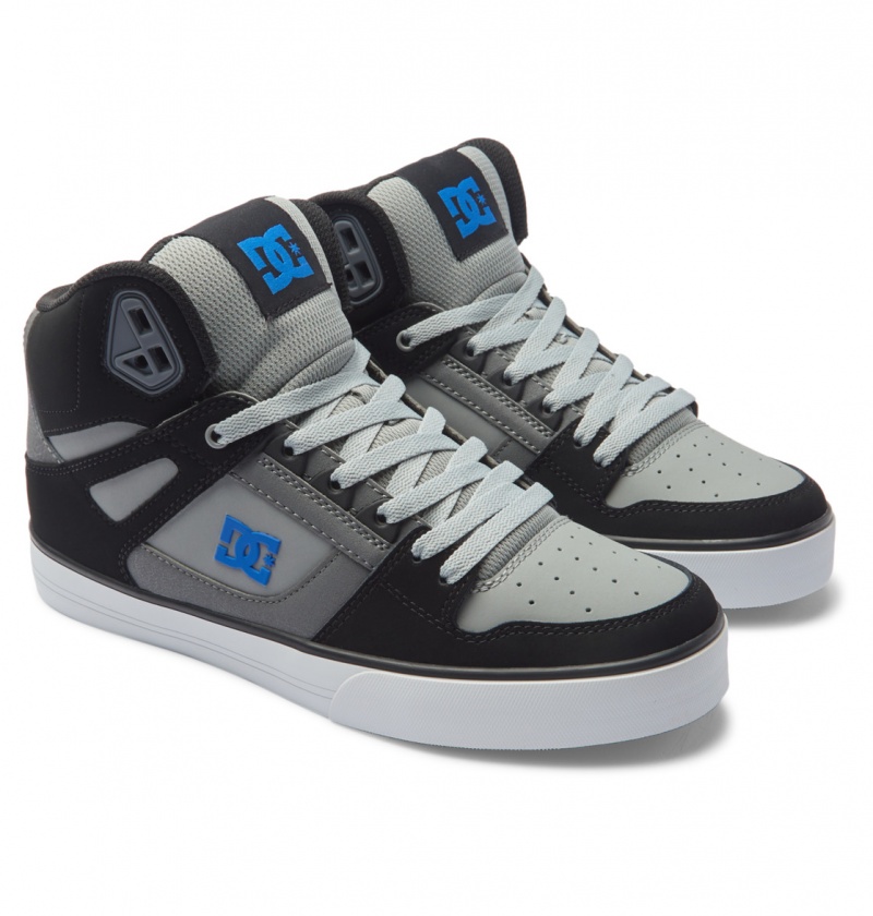 Black / Grey / Blue DC Shoes Pure High-Top - Leather High-Top Shoes | UFOAIT-618