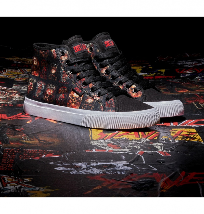 Black / White Print DC Shoes Slayer Manual Hi - High-Top Shoes | GMJIRY-487