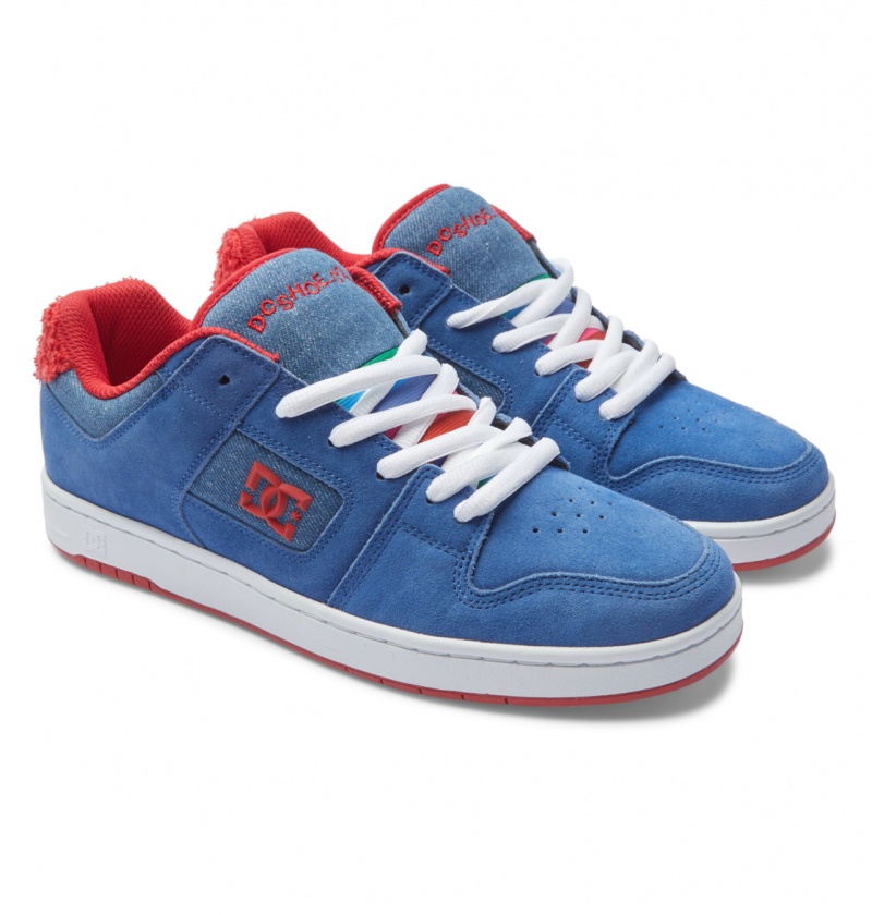 Blue / Red DC Shoes Manteca S - Leather Skate Shoes | YSVEAO-652