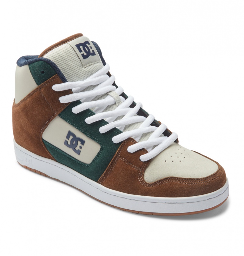 Brown / Brown / Green DC Shoes Manteca 4 Hi S - High-Top Leather Skate Shoes | ECQPWO-837