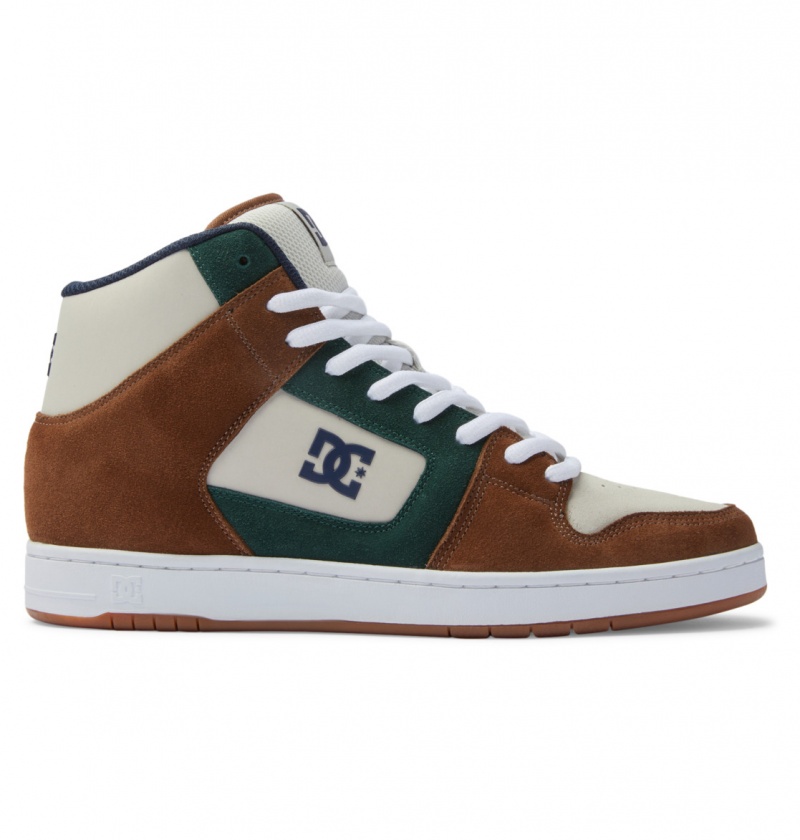 Brown / Brown / Green DC Shoes Manteca 4 Hi S - High-Top Leather Skate Shoes | ECQPWO-837