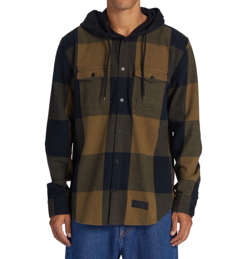 Capers / Black Plaid DC Shoes Ruckus - Hooded Long Sleeve Shirt | HGCLFS-068