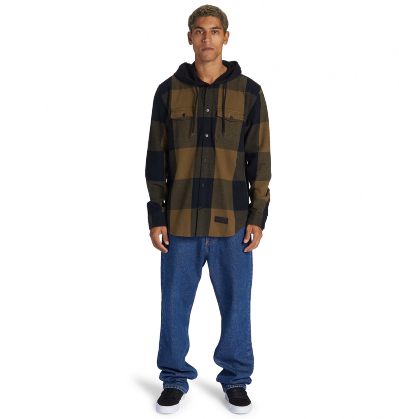 Capers / Black Plaid DC Shoes Ruckus - Hooded Long Sleeve Shirt | HGCLFS-068