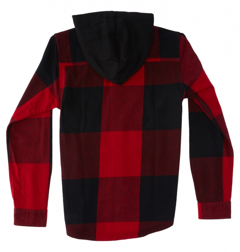 Chili Pepper / Black Plaid DC Shoes Ruckus - Hooded Long Sleeve Shirt 10-16 | CNOWMJ-864