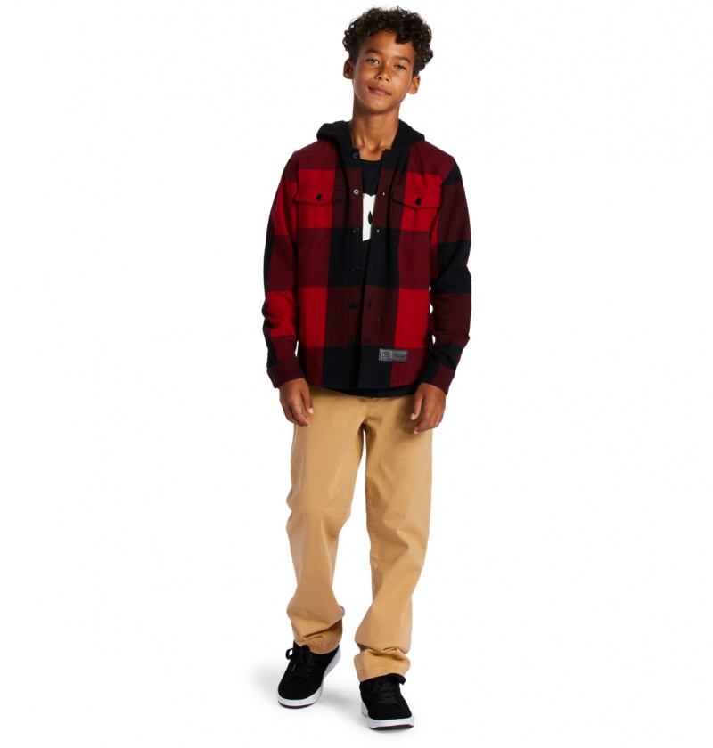 Chili Pepper / Black Plaid DC Shoes Ruckus - Hooded Long Sleeve Shirt 10-16 | CNOWMJ-864