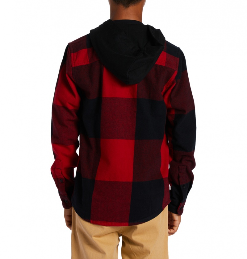 Chili Pepper / Black Plaid DC Shoes Ruckus - Hooded Long Sleeve Shirt 10-16 | CNOWMJ-864