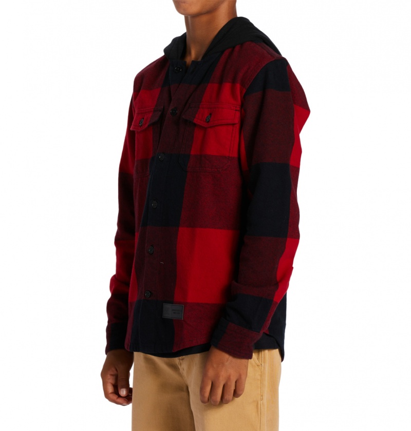 Chili Pepper / Black Plaid DC Shoes Ruckus - Hooded Long Sleeve Shirt 10-16 | CNOWMJ-864