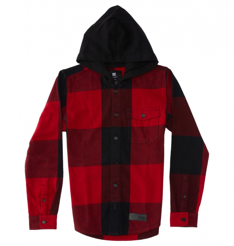 Chili Pepper / Black Plaid DC Shoes Ruckus - Hooded Long Sleeve Shirt 10-16 | CNOWMJ-864