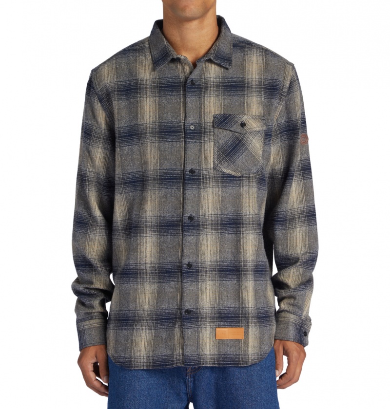 Dress Blue / Plaza Toupe Plaid DC Shoes Marshal Flannel - Long Sleeve Shirt | RGCDUT-394