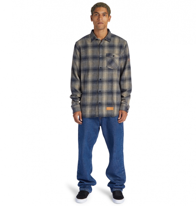 Dress Blue / Plaza Toupe Plaid DC Shoes Marshal Flannel - Long Sleeve Shirt | RGCDUT-394