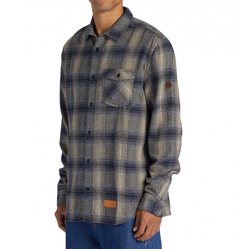 Dress Blue / Plaza Toupe Plaid DC Shoes Marshal Flannel - Long Sleeve Shirt | RGCDUT-394