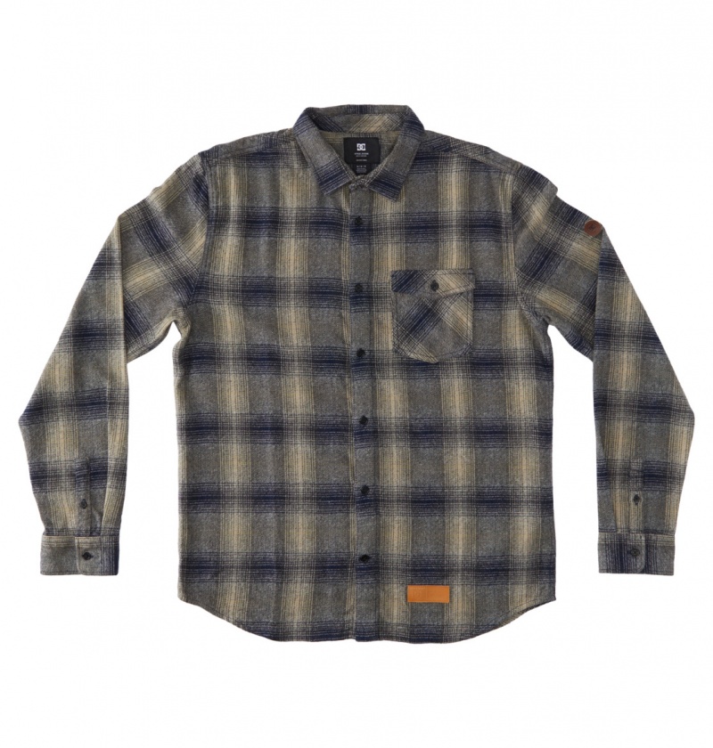 Dress Blue / Plaza Toupe Plaid DC Shoes Marshal Flannel - Long Sleeve Shirt | RGCDUT-394