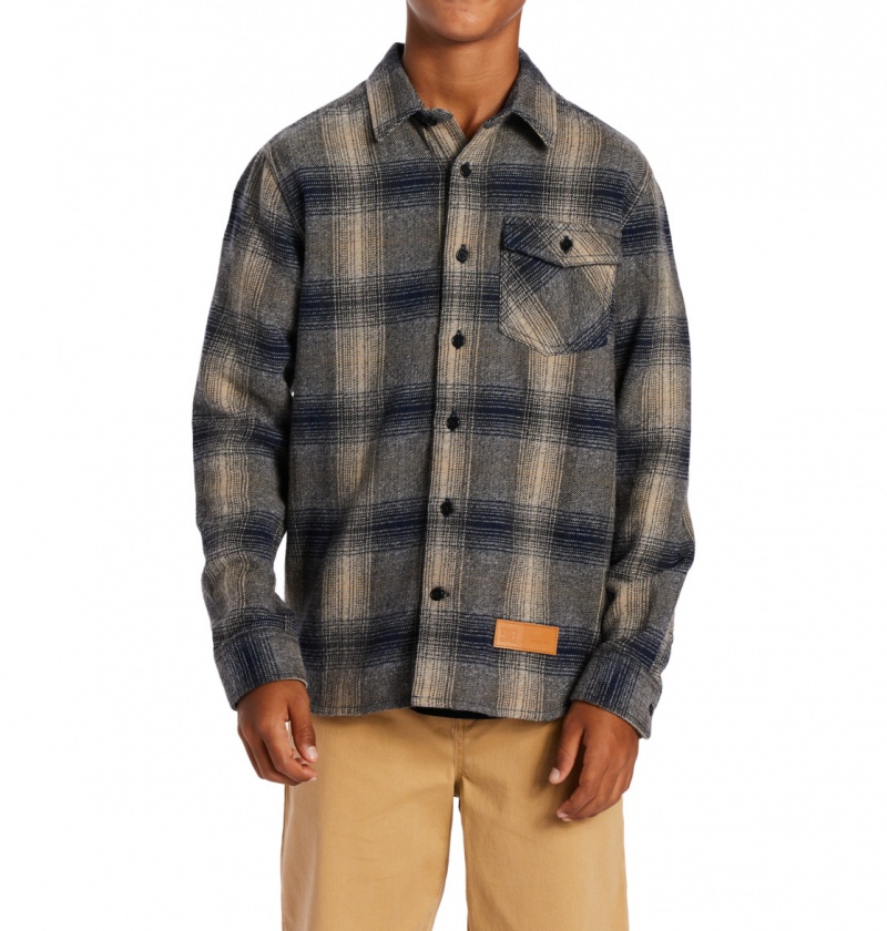 Dress Blue / Plaza Toupe Plaid DC Shoes Marshal Flannel - Long Sleeve Shirt 10-16 | AGMQKJ-506