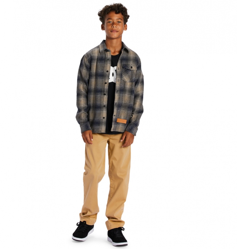 Dress Blue / Plaza Toupe Plaid DC Shoes Marshal Flannel - Long Sleeve Shirt 10-16 | AGMQKJ-506