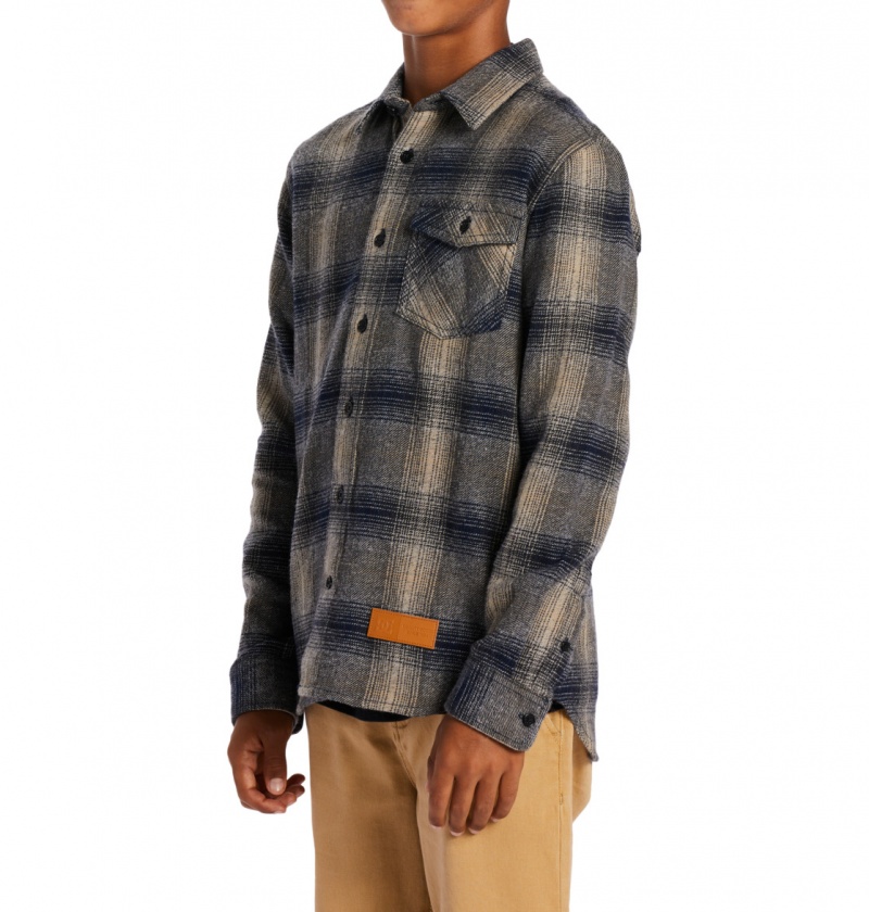 Dress Blue / Plaza Toupe Plaid DC Shoes Marshal Flannel - Long Sleeve Shirt 10-16 | AGMQKJ-506