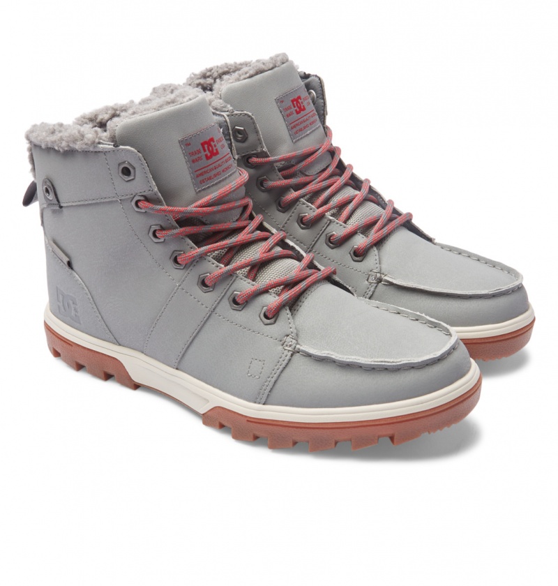 Grey / Gum DC Shoes Woodland - Sherpa Lined Leather Boots | QBWXJP-502