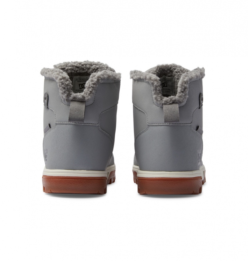 Grey / Gum DC Shoes Woodland - Sherpa Lined Leather Boots | QBWXJP-502