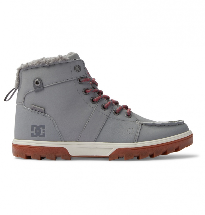 Grey / Gum DC Shoes Woodland - Sherpa Lined Leather Boots | QBWXJP-502