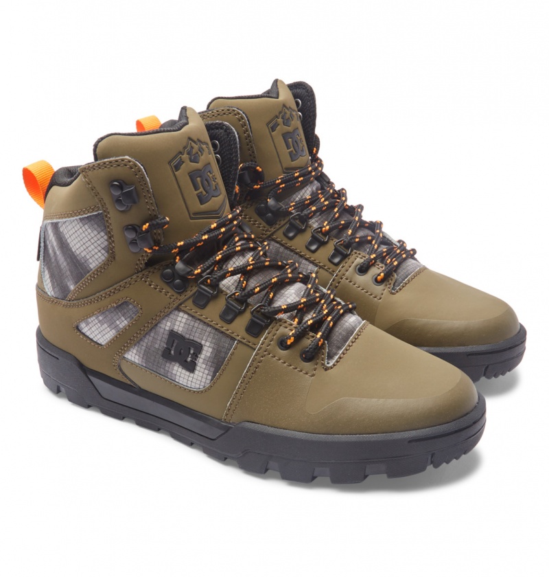 Olive / Black DC Shoes Pure Hi - Water Resistant High Top Leather Boots | RCTUIG-638