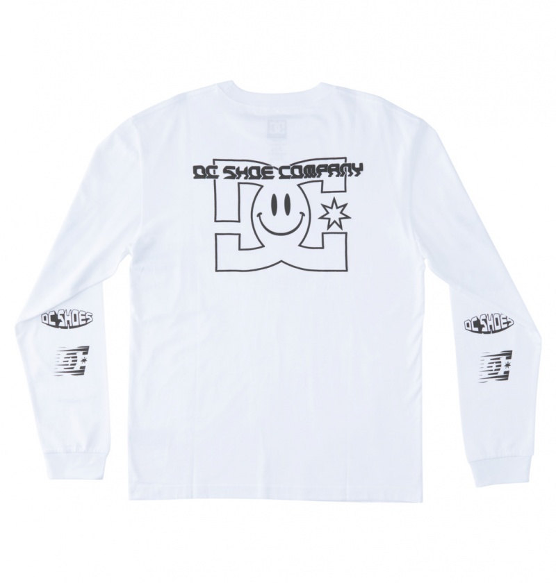 White DC Shoes All Smiles - Long Sleeve T-Shirt | OJEHSM-289