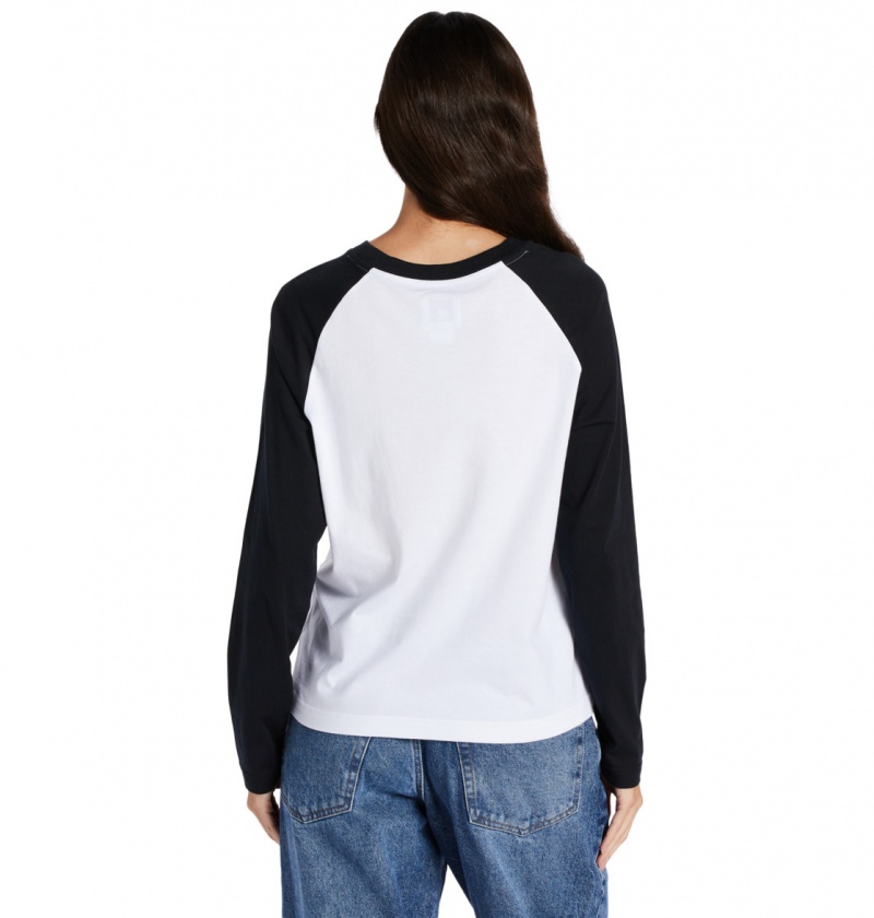 White / Black DC Shoes Timeless Raglan - Long Sleeve T-Shirt | LABFEV-198