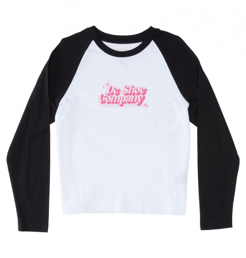 White / Black DC Shoes Timeless Raglan - Long Sleeve T-Shirt | LABFEV-198