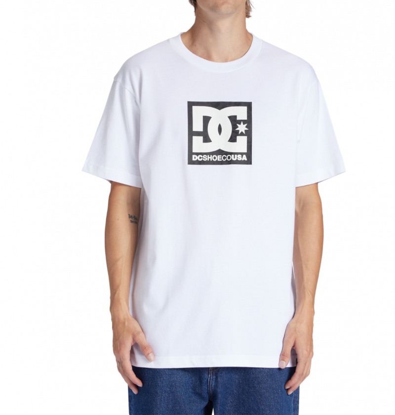 White / Black Leopard DC Shoes DC Square Star Fill - T-Shirt | GMFVUT-421