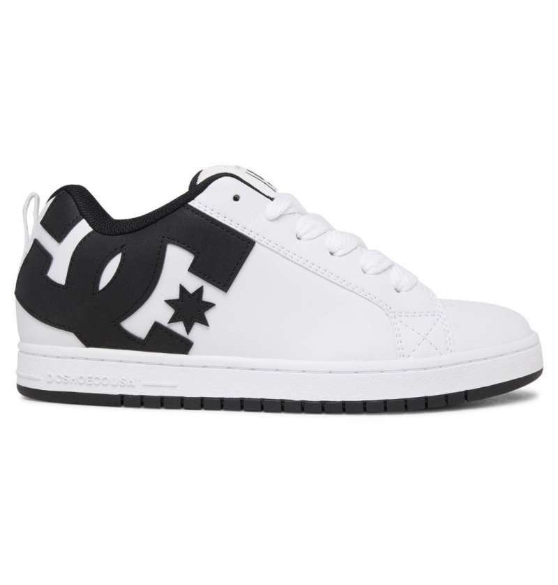 White / Black / Black DC Shoes Court Graffik - Leather Shoes | MFZIHD-426