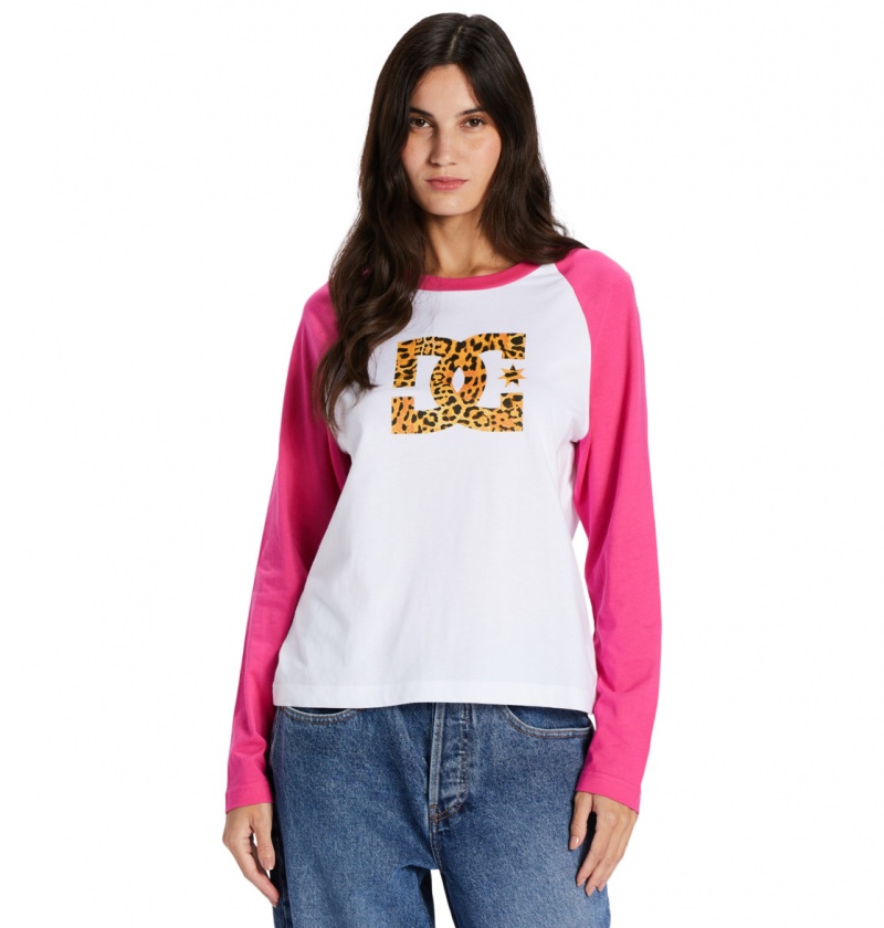 White / Fuchsia DC Shoes DC Star Fill - Long Sleeve T-Shirt | XWDCYB-963