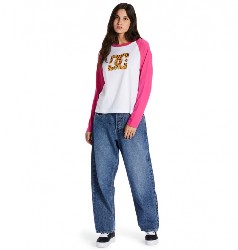 White / Fuchsia DC Shoes DC Star Fill - Long Sleeve T-Shirt | XWDCYB-963