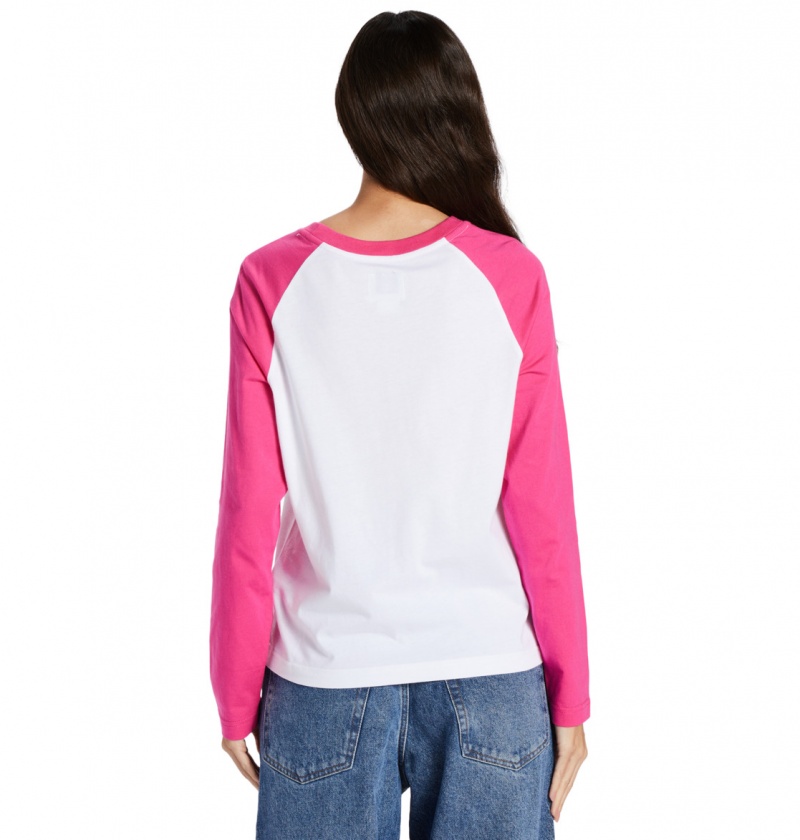 White / Fuchsia DC Shoes DC Star Fill - Long Sleeve T-Shirt | XWDCYB-963