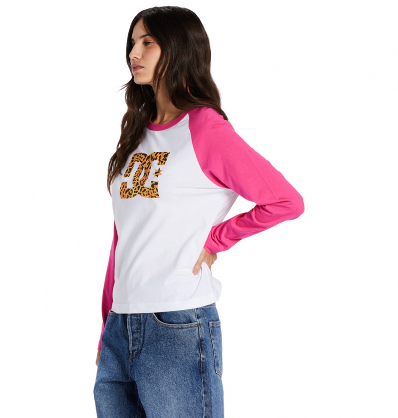 White / Fuchsia DC Shoes DC Star Fill - Long Sleeve T-Shirt | XWDCYB-963