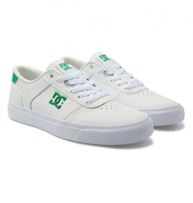 White / Green DC Shoes Teknic - Leather Shoes | FLMWDE-034