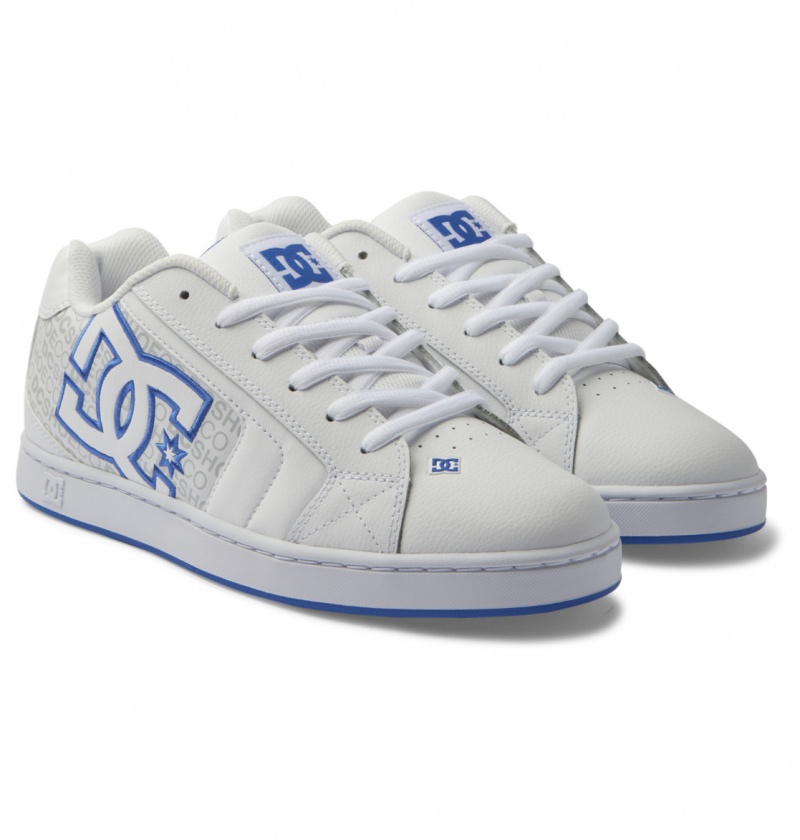 White / Grey / Blue DC Shoes Net - Leather Shoes | RYJLBU-831