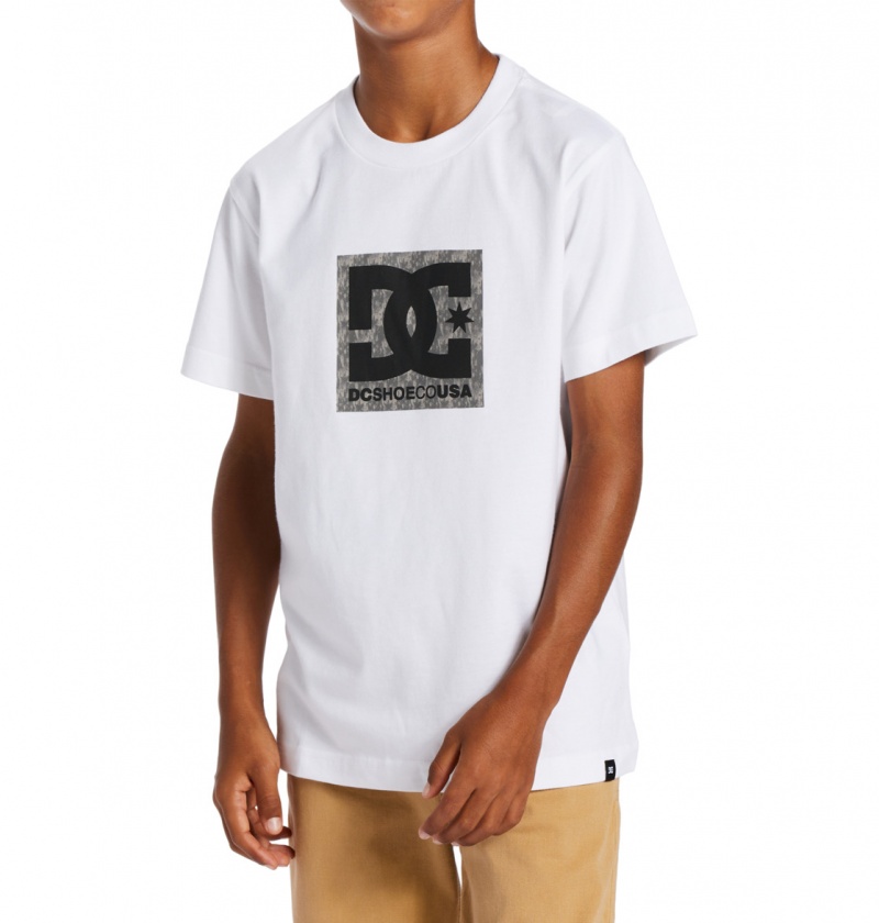 White / Greystone DC Shoes DC Square Star Fill - Short Sleeve T-Shirt 8-16 | AHCBUR-460