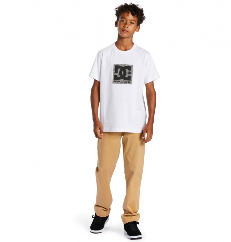 White / Greystone DC Shoes DC Square Star Fill - Short Sleeve T-Shirt 8-16 | AHCBUR-460