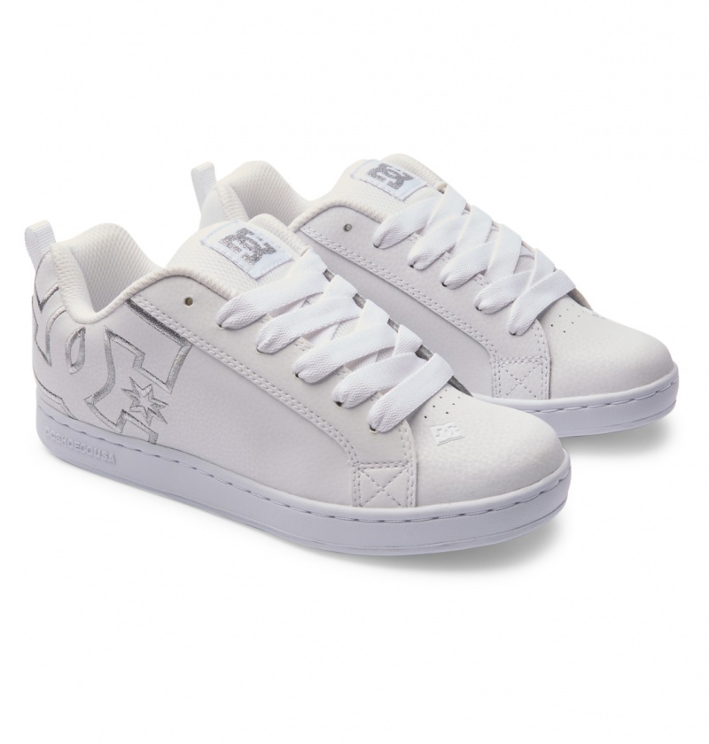 White / M Silver DC Shoes Court Graffik - Shoes | UFQISD-156