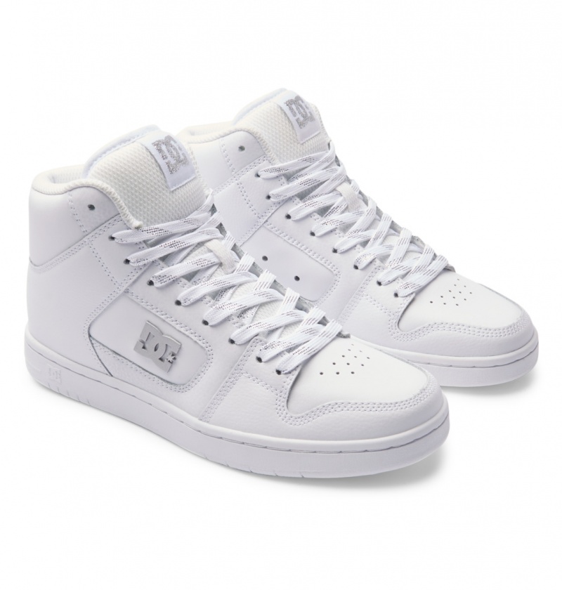 White / Silver DC Shoes Manteca 4 Hi - High-Top Leather Shoes | FDNOXZ-527